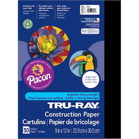Tru-Ray Paper, Const, 9X12, Black, 50Sh Pk PAC103029